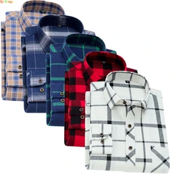 Camisa xadrez clássica para homens, nova camisa de manga comprida com lapelas single-breasted, grade de 17 cores para escolher, outono