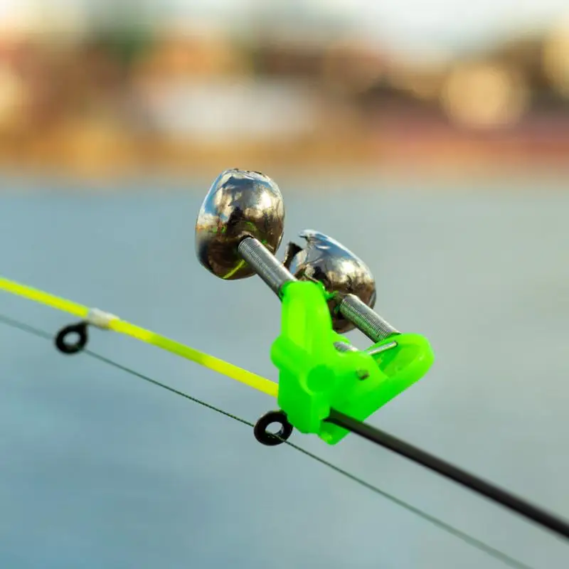 5pcs Fishing Bite Alarms Fishing Rod Bells Tip Clip Bells Ring Green ABS Fishing Accessory Outdoor Pole Fish Bites Indicators