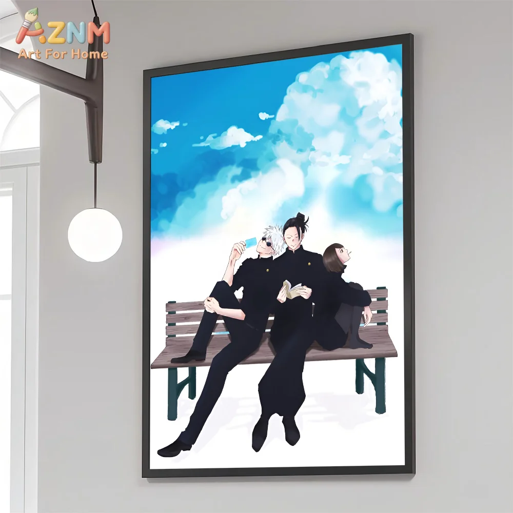 AZNM Jujutsu Kaisen Anime Canvas Wall Art, Satoru Gojo & Geto Suguru Print, Vintage Style Room Decor