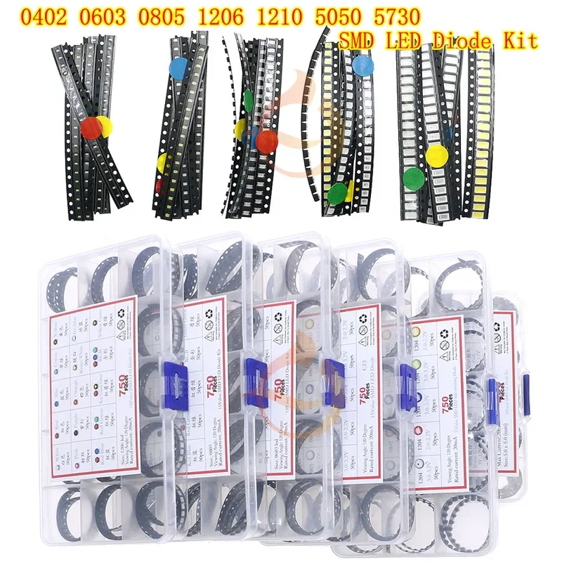 0402 0603 0805 1206 1210 5730 5050 SMD LED Dioda różne zestawy ciepłe zimne białe czerwone zielony niebieski żółty pomarańczowy różowy szybkie miganie