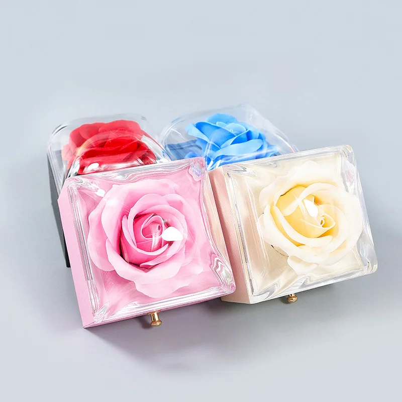 Romantic Rose Flower Drawer Box Valentine\'s Day Jewelry Gift Packaging Ring Necklace Storage Box Wedding Birthday Party Supplies