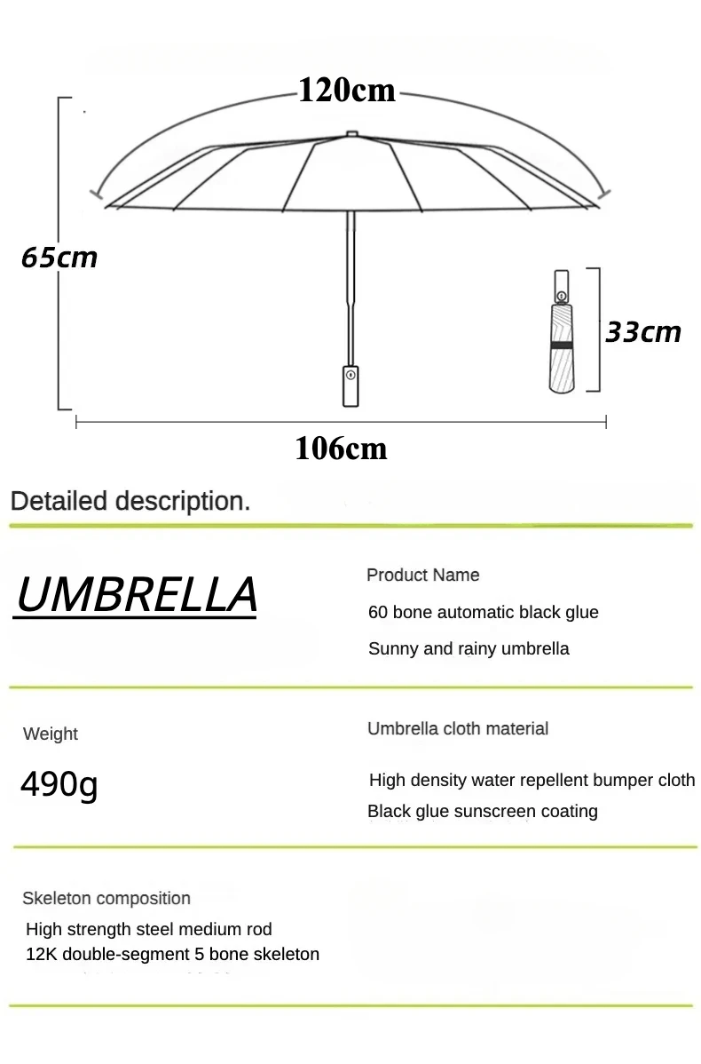 Sturmfester, winddichter, automatisch zusammenklappbarer Regenschirm für Herren, großer, stark verstärkter 288-Knochen, Sonnenschutz UPF50+ – Detail 30