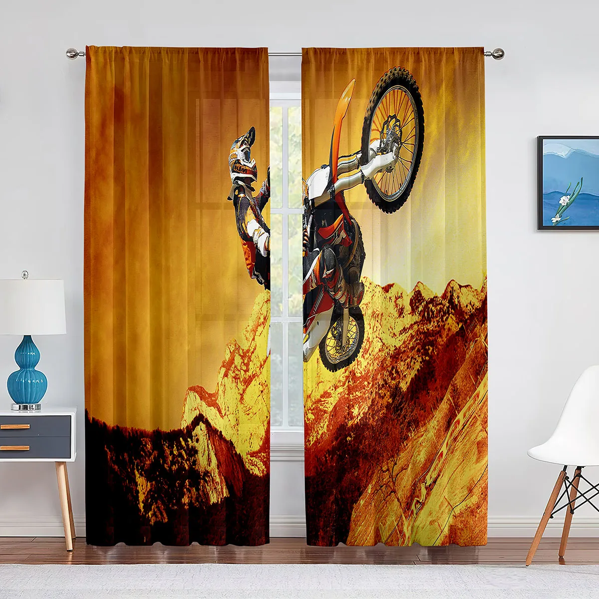 

Dirt Bike Motorcycle Race cortinas Motocross Rider Curtains for Boys Men Bedroom Living Room Kitchen Extreme Sports Curtain 2pcs