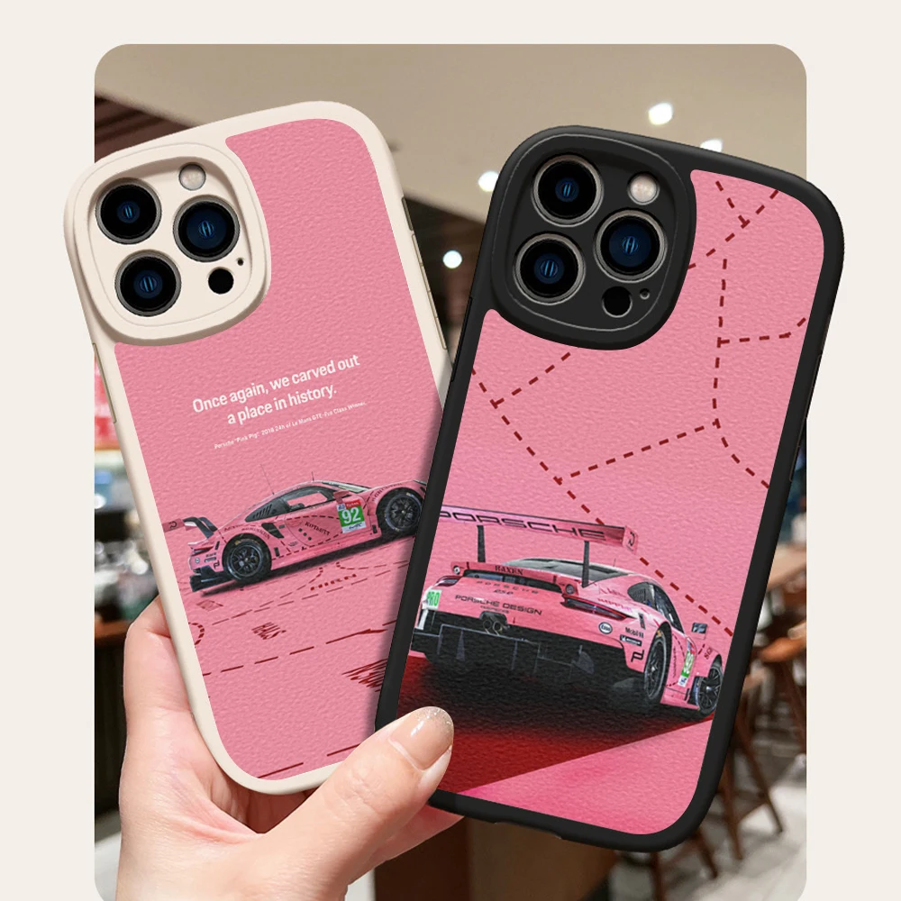 For Iphone 14 sports car 911 pink pig Phone Case for Iphone 13 12 11 14 Pro MAX MiNi 7 8 plus XS XR Lambskin Protective Covers