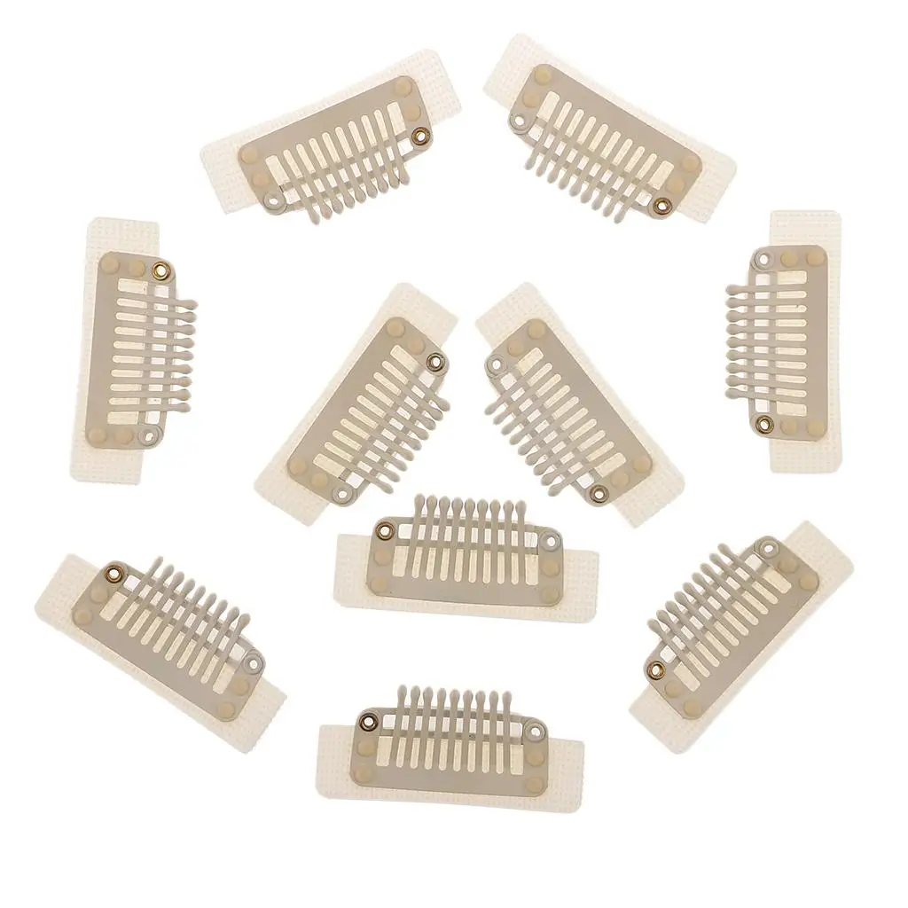 10Pcs Large 9 Snap Comb Clips with Sticky Buckle Rubber Back