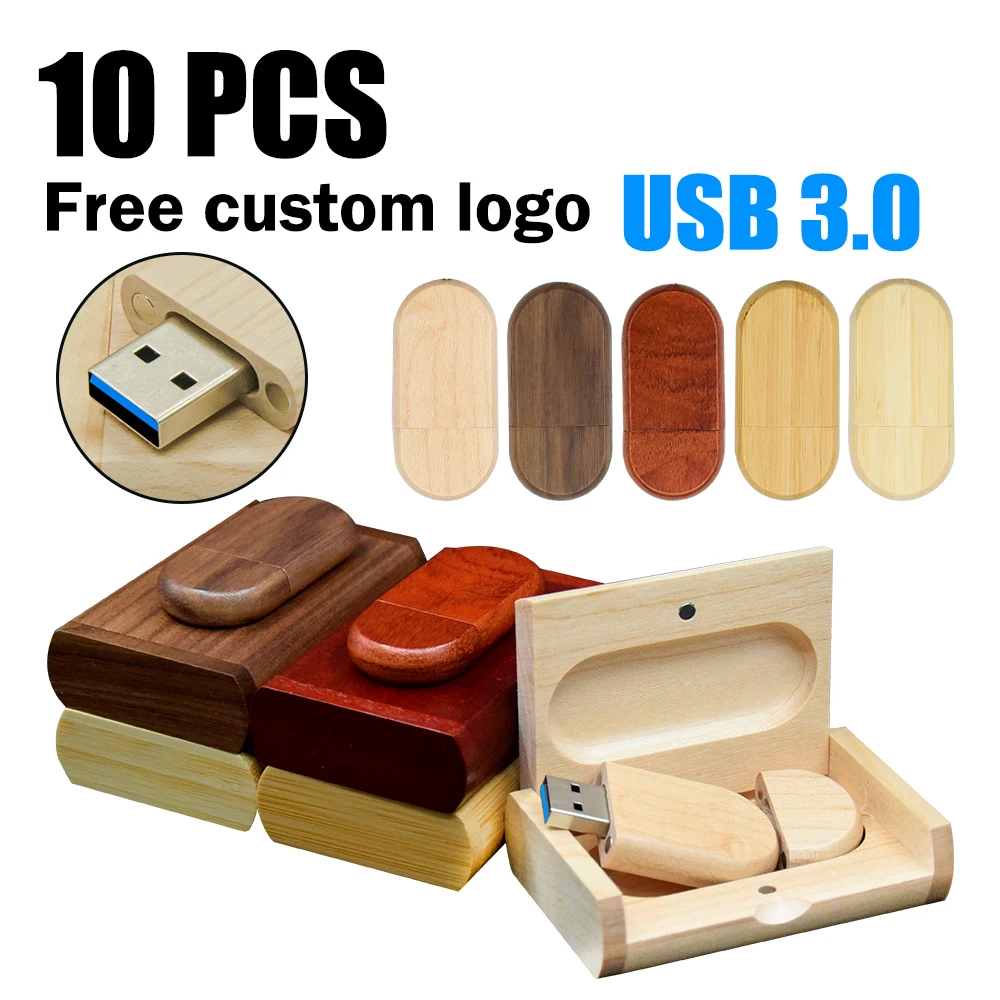 

10pcs/Lot Free Custom logo High speed USB with box Flash Drive 3.0 Wood Bamboo Pendrive 8GB 16GB 32GB 64GB 128GB Pen Drive Gifts