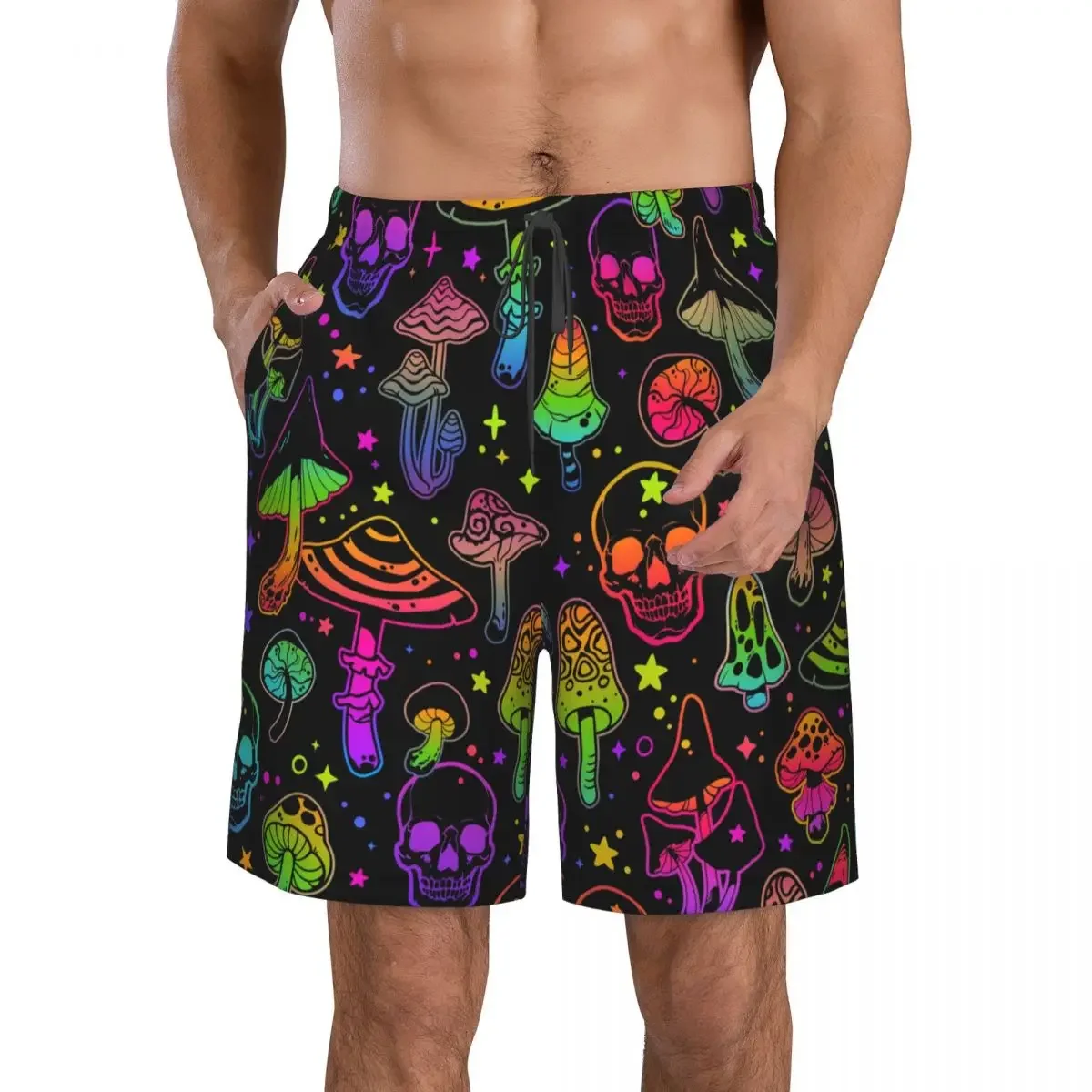 Mens Quick-drying Beachwear Bright Poisonous Mushrooms And Skulls Swimsuit Men Bathing Suit Men's Swimwear