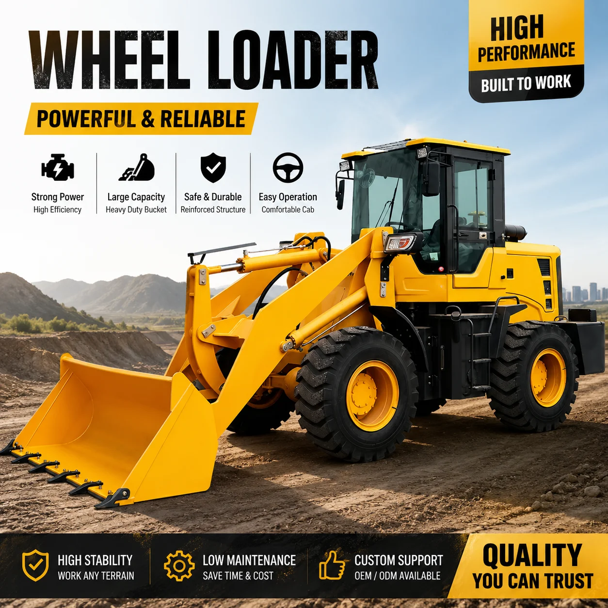 High Efficiency Wheel Loader Heavy Duty Front Loader with Large Bucket for Construction & Mining