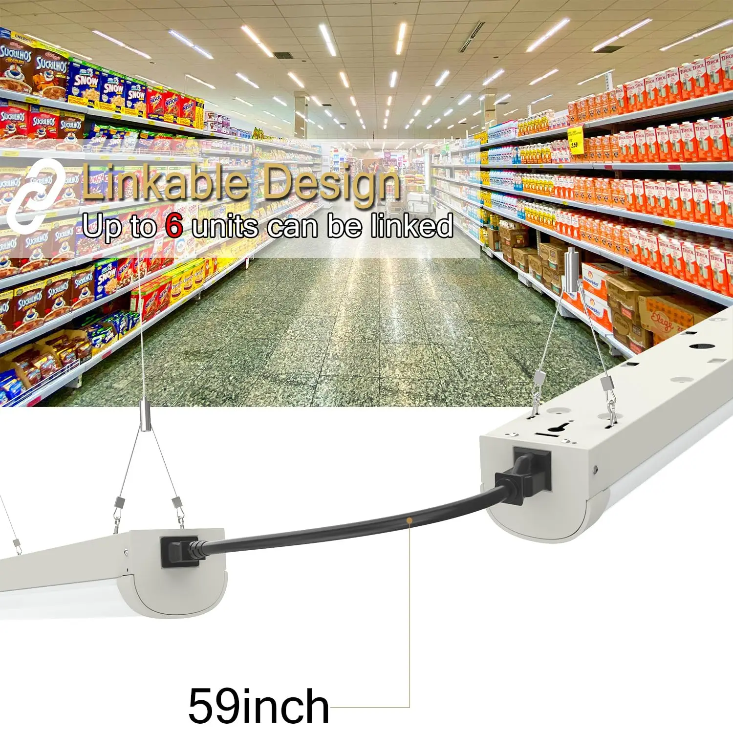 4 Foot Linkable Plug LED Linear Strip 80W Stairwell Light Fixture 8800lm 5000K SCR Dimmable LED Shop Lights with Power Cord, FCC