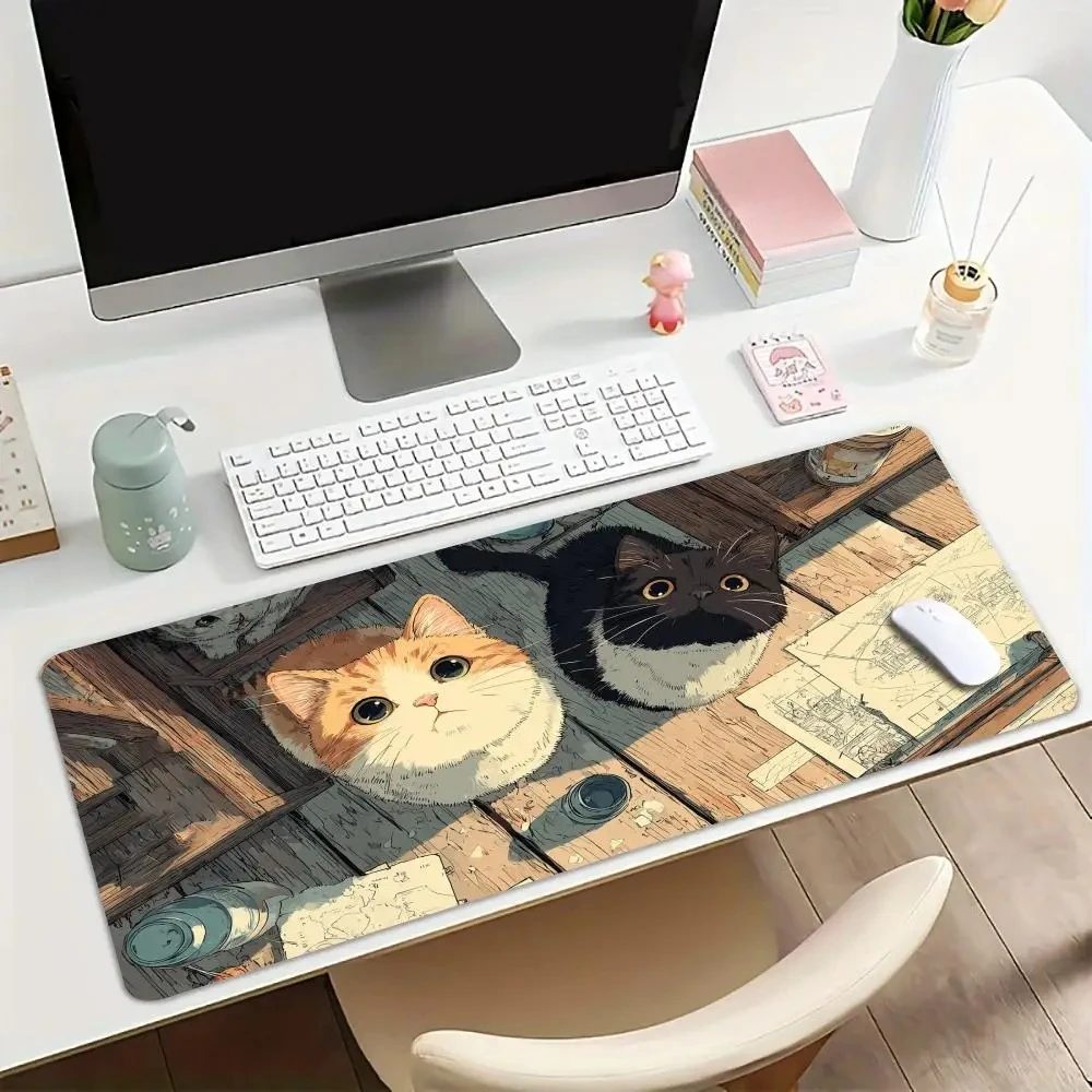 Cute Cat Illustration Design Large Mouse Pad Desk Mat Non Slip Table Mats Office Mat Carpet Keyboard Gaming Mats Tapis Souris