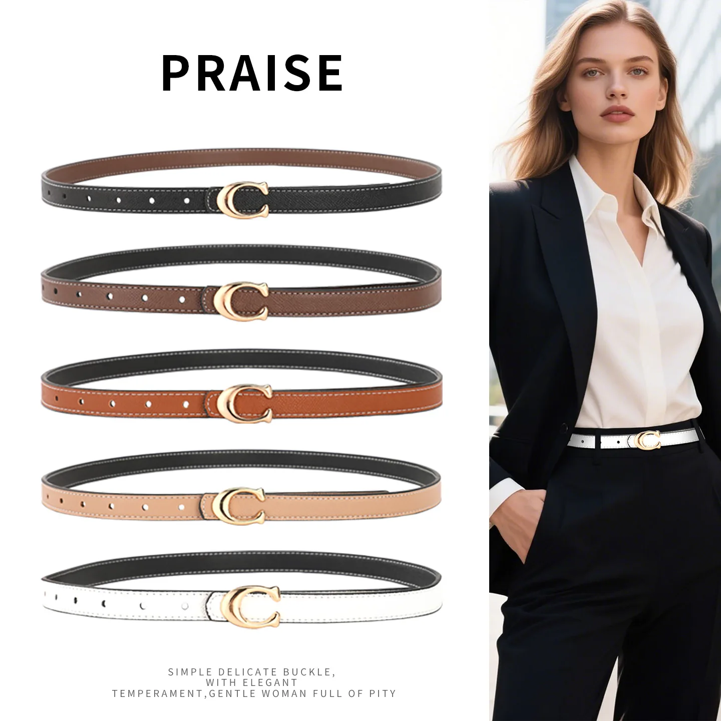 Luxury Brand Leather Belt for Women Designer Alloy Buckle Waist Strap Female Jeans Trouser Dress Waistband