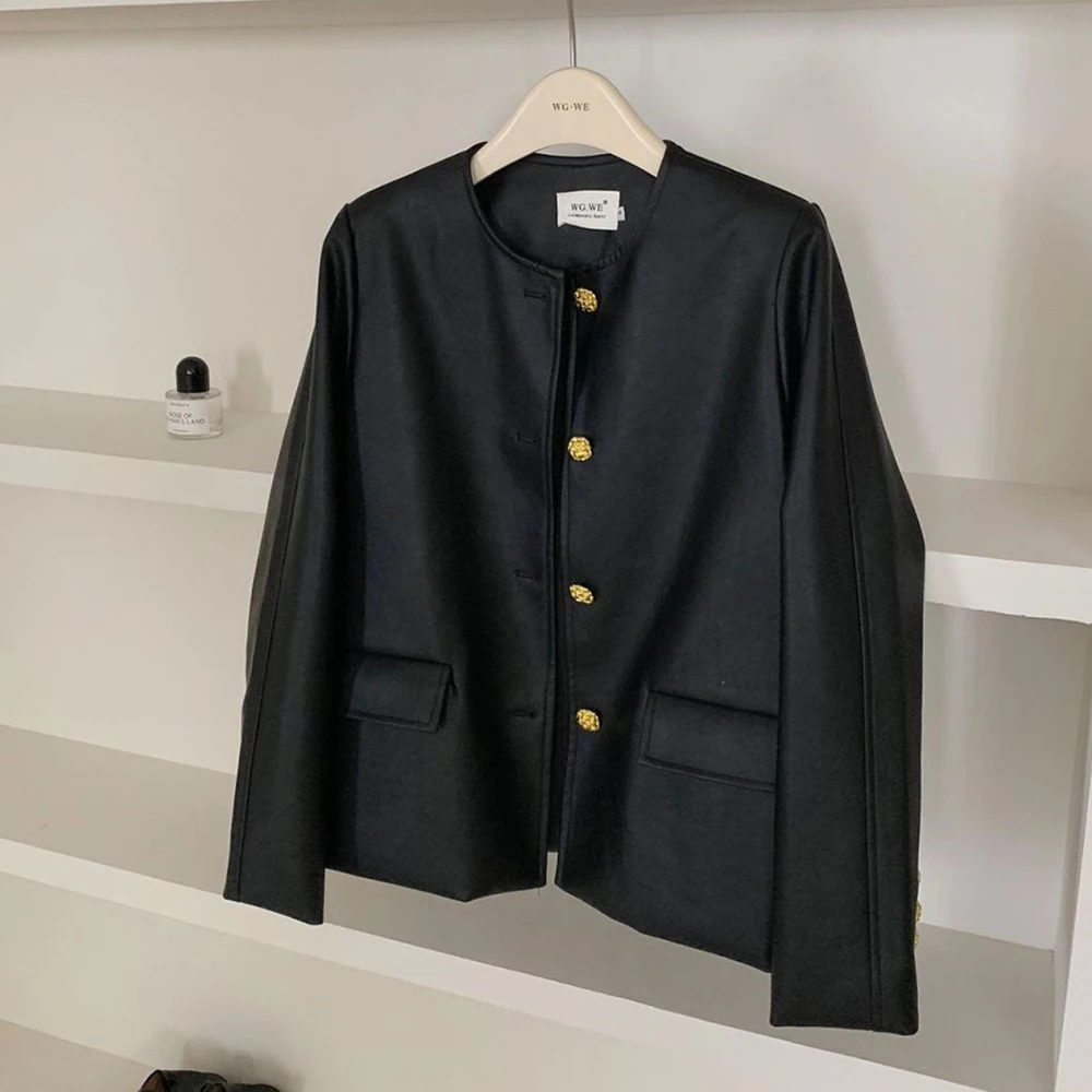 سترة جلدية PU من Fried Street سترة سوداء للنساء للربيع والخريف سترة فضفاضة غير رسمية راقية تحظى بشعبية كبيرة هذا العام #4