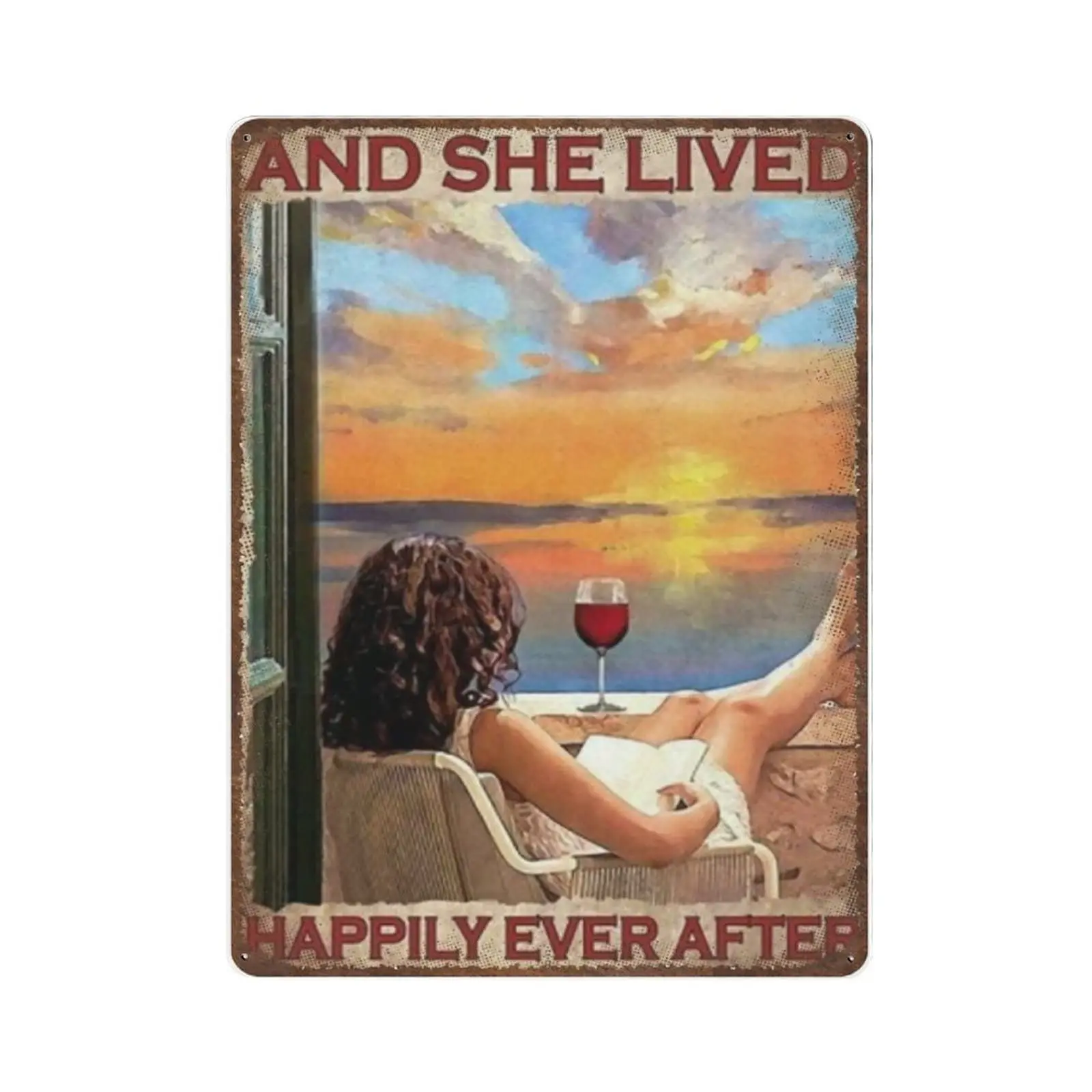 Retro Thick Metal Tin Sign-and She Lived Happily Ever After Sign -Novelty Posters，Home Decor Wall Art，Funny Signs for Home/Kitc