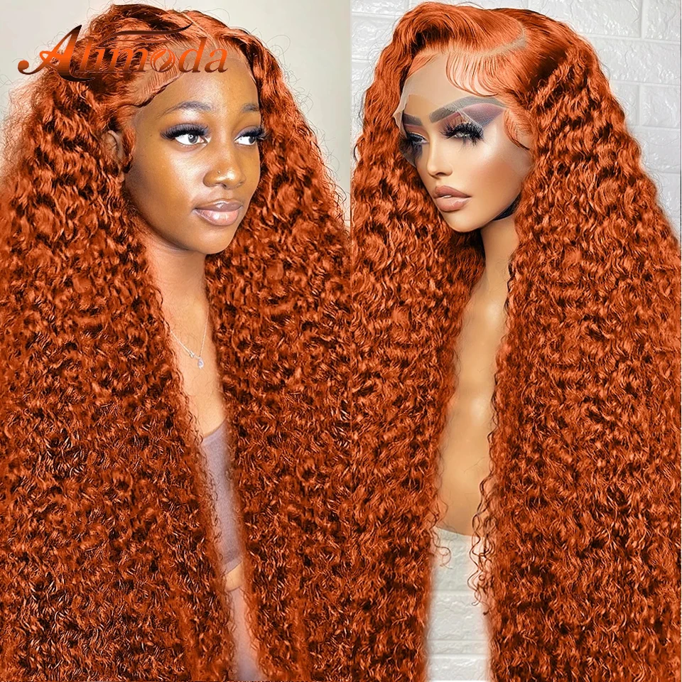 

Orange Ginger Lace Front Wig Curly Human Hair Wigs For Women 34Inch Deep Wave Frontal Wig 13x4 13x6 HD Lace Front Human Hair Wig