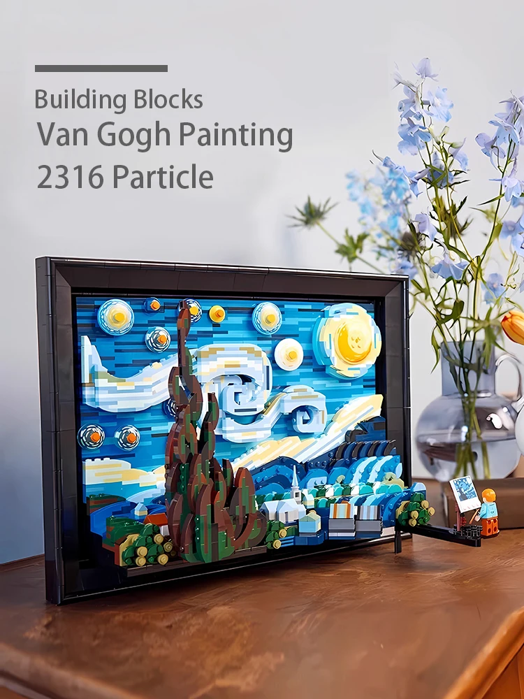 

Chinese Building Blocks 21333 Van Gogh Starry Sky Oil Painting IDEAS Series Star Moon Night God Night Puzzle Assembly Toy