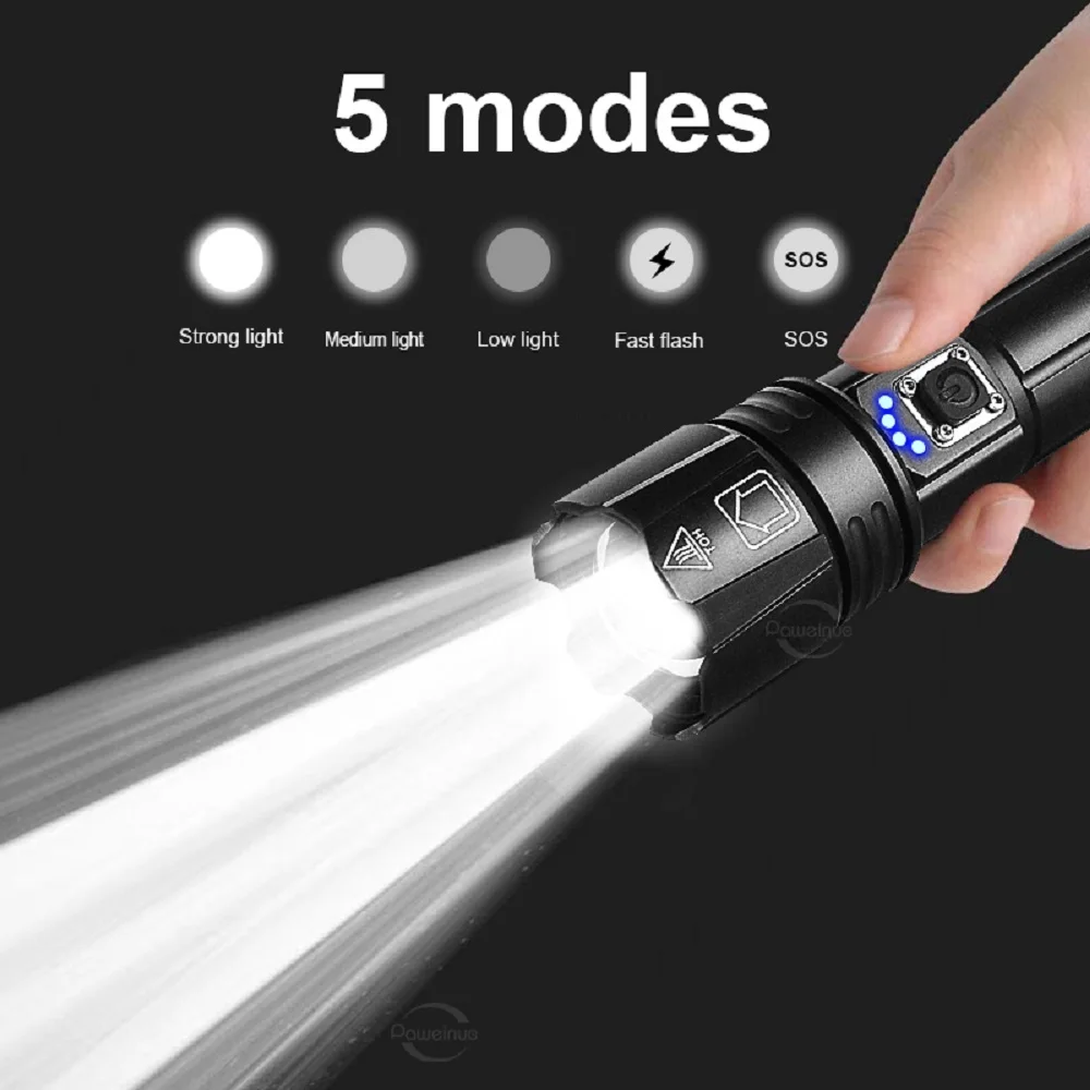 8800000LM Most Powerful LED Flashlight 3000 Watts USB Rechargeable Torch Light 5500 Meter High Power Flashlight Tactical Lantern