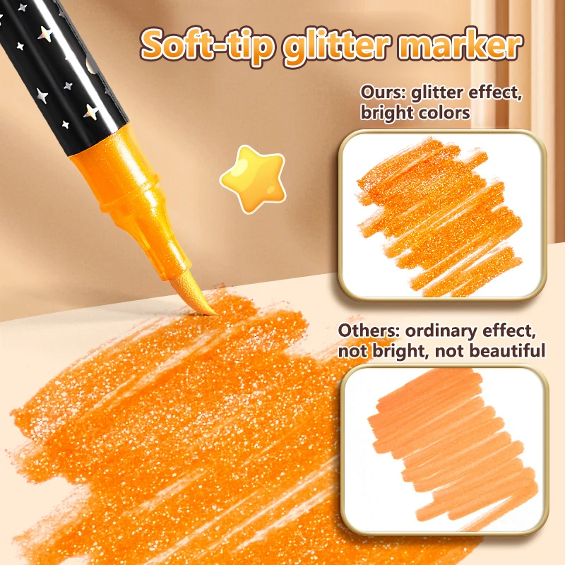 Acrylfarbstifte Marker mit Glitzer, Premium auf Wasserbasis Extra Feine / Mittlere Spitze, für Steinmalerei, Keramik, Glas, Holz, Stoff, Leinwand, Tassen, DIY Basteln – Detail 5