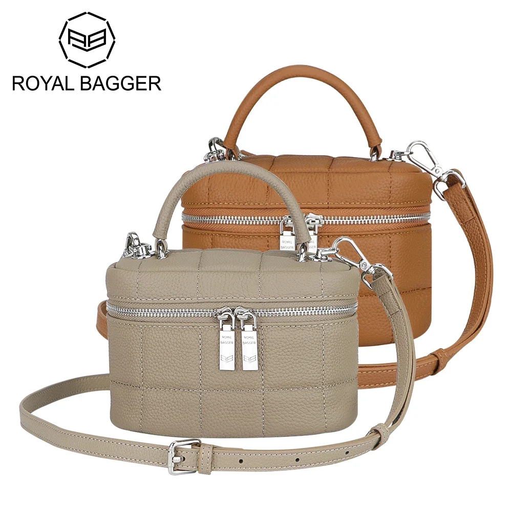 

Royal Bagger Genuine Leather Women's Box Handbag, Large Capacity Storage Bags, Casual Fashionable Shoulder Crossbody Bag 1916