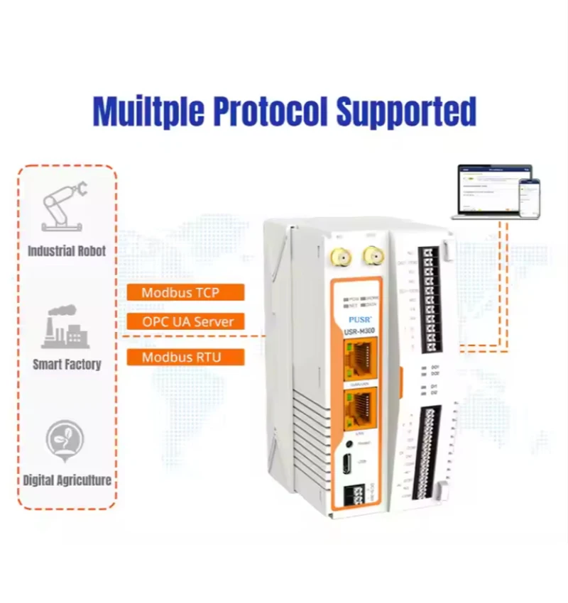 M300 جهاز تحكم عن بعد IO قابل للاستهلاك عالي الأداء وحافة قابلة للتطوير بوابة IOT LTE 4G RS232/485 منافذ تسلسلية تدعم Modbus TCP/RTU