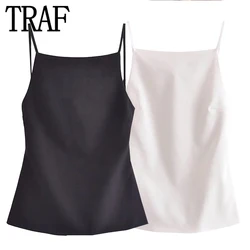 TRAF Black Backless Top Women White Sleeveless Cami Top Party For Woman Fashion Summer Sexy Tops Woman 2023 Elegant Woman Top