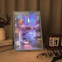 Anime LED Beautiful City Night View Light Painting,HD Picture Narrow Bezel Usb Plug Dimming Romantic Home Decorations Night Lamp