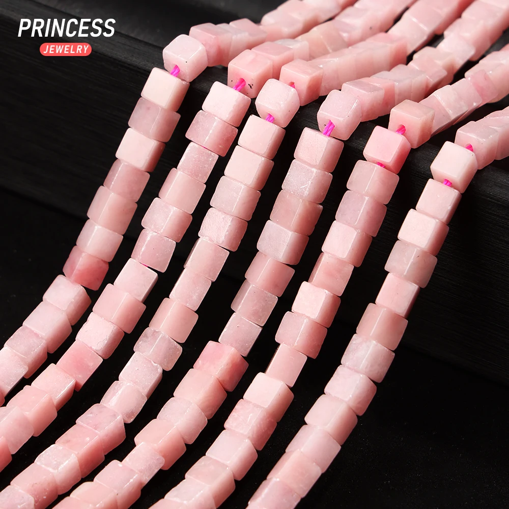 A++ Natural 4mm Chinese Pink Opal Cube Beads Loose Gemstone Beads for Jewelry Making Bracelet Wholesale Beads DIY Accessories