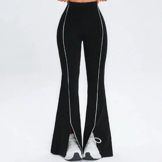 Line Splicing Simple Flared Pants for Women Slim Split Pants High Elasticity Hip Lifting High Waist Running Fitness Yoga Pants