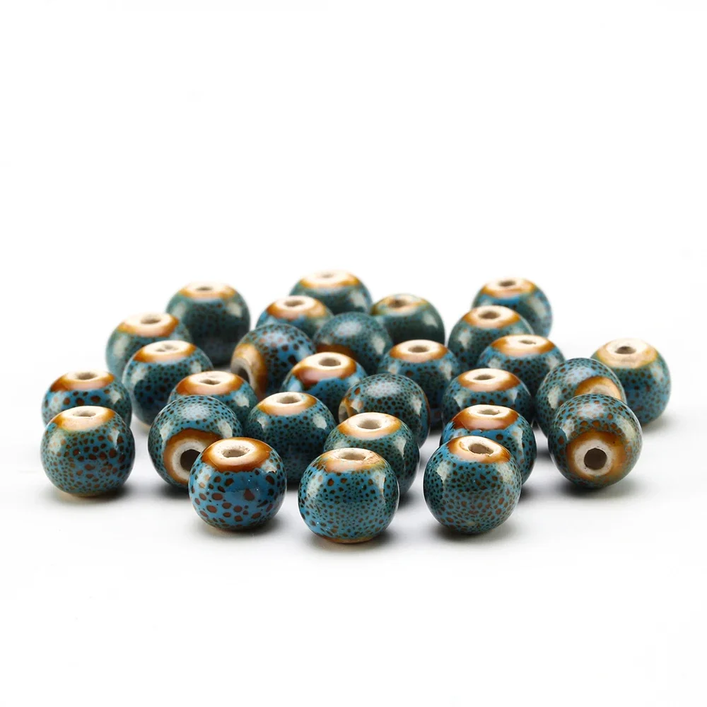 6/8/10/12/14MM Round Flower Glaze Ceramic Beads For For Bracelet Jewelry Making DIY Craft Accessories Retro Color Porcelain Bead