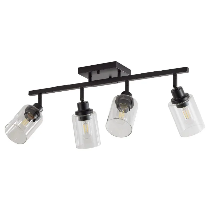 Modern Black 4-Light Track Lighting Fixtures with Clear Glass Shades Semi Flush Mount Ceiling Light Rotatable Wall Mount