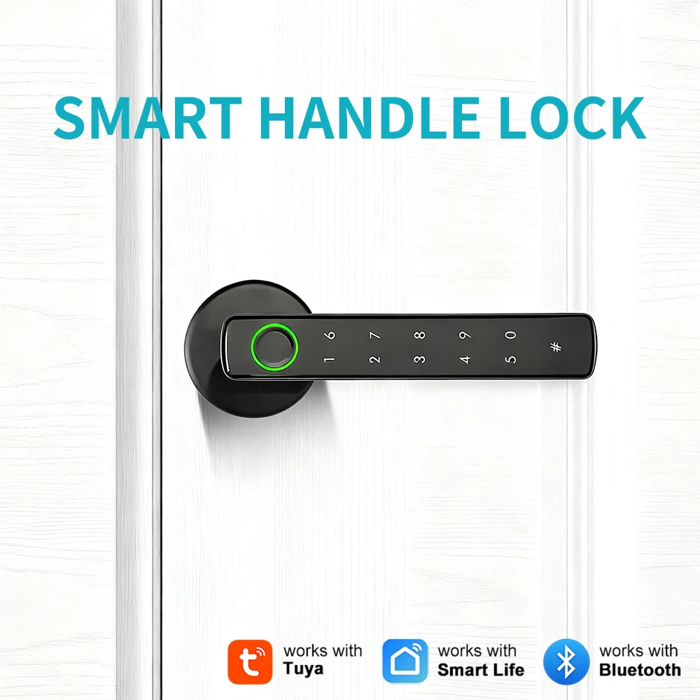 Tuya Bluetooth Fingerprint Electronic Door Handle Lock Smart Lock System Security Protection Smart Home Devices
