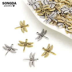 30pcs Alloy Dragonfly Charms Vintage Silver Gold Color Cute Insect Pendants For Jewelry Making Earrings Necklace DIY Accessories