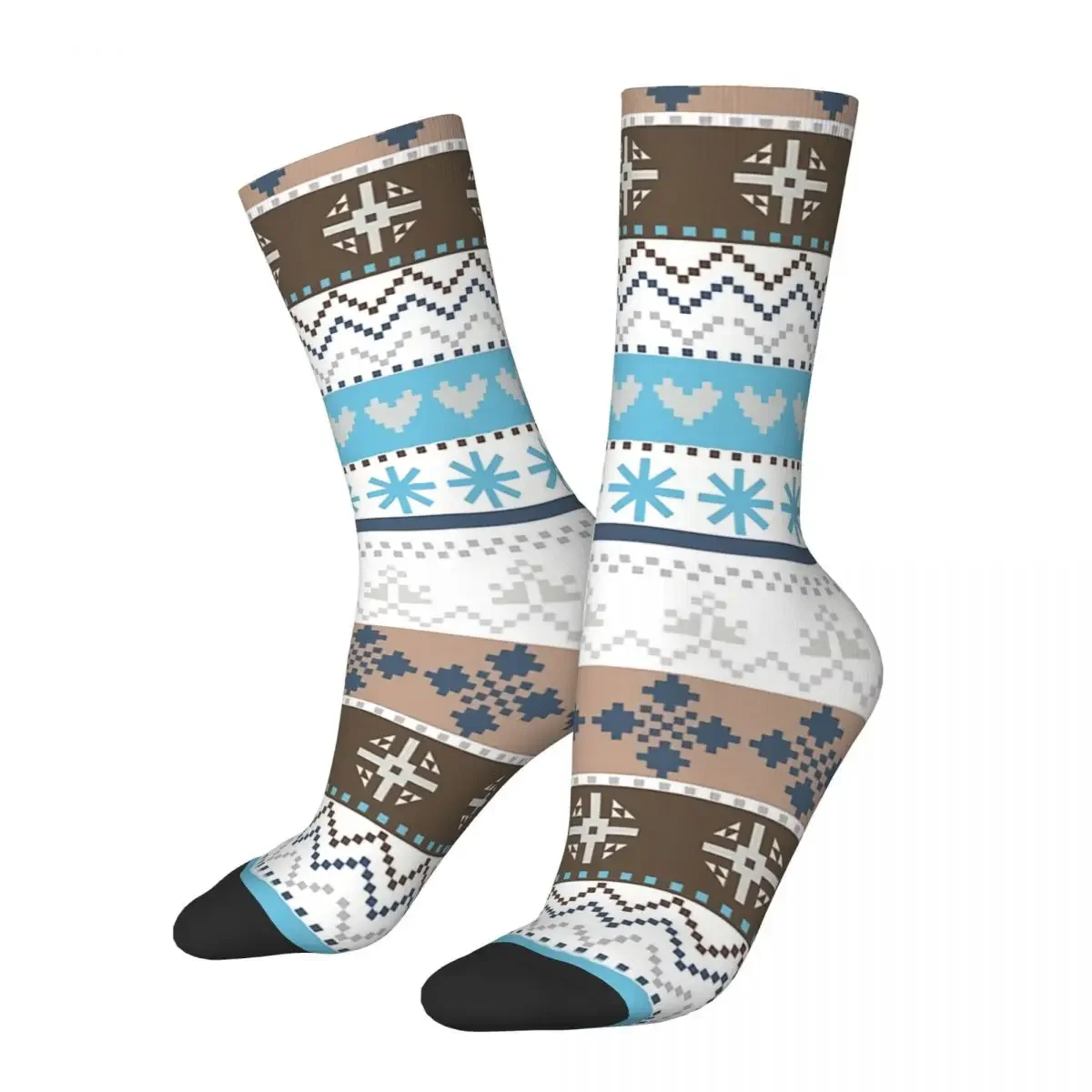 Happy Men's Socks FAIR ISLE Brown Vintage Harajuku Hip Hop Casual Crew Crazy Sock Gift Pattern Printed