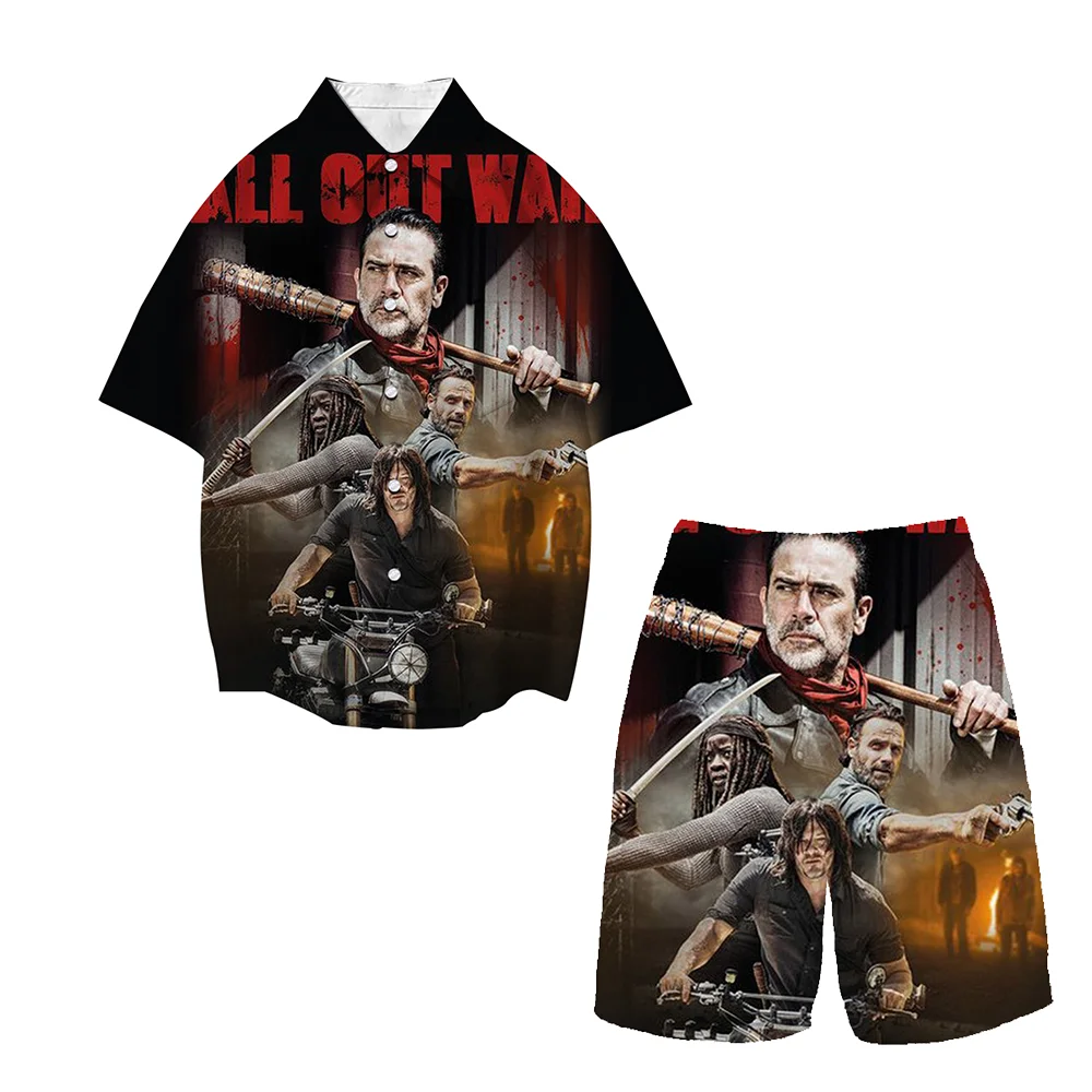 the-walking-dead-men-women-lapel-short-sleeve-shirts-set-casual-loose-shirt-tops-boys-girls-kids-short-pants-suits