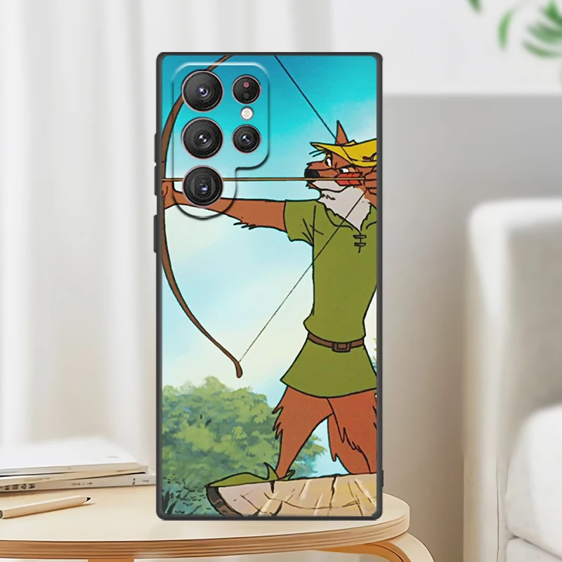 Disney Robin Hood funda de teléfono para Samsung S24, S23, S22, S21, S20 FE, S10, S10e, Ultra Plus Lite, cubierta suave negra