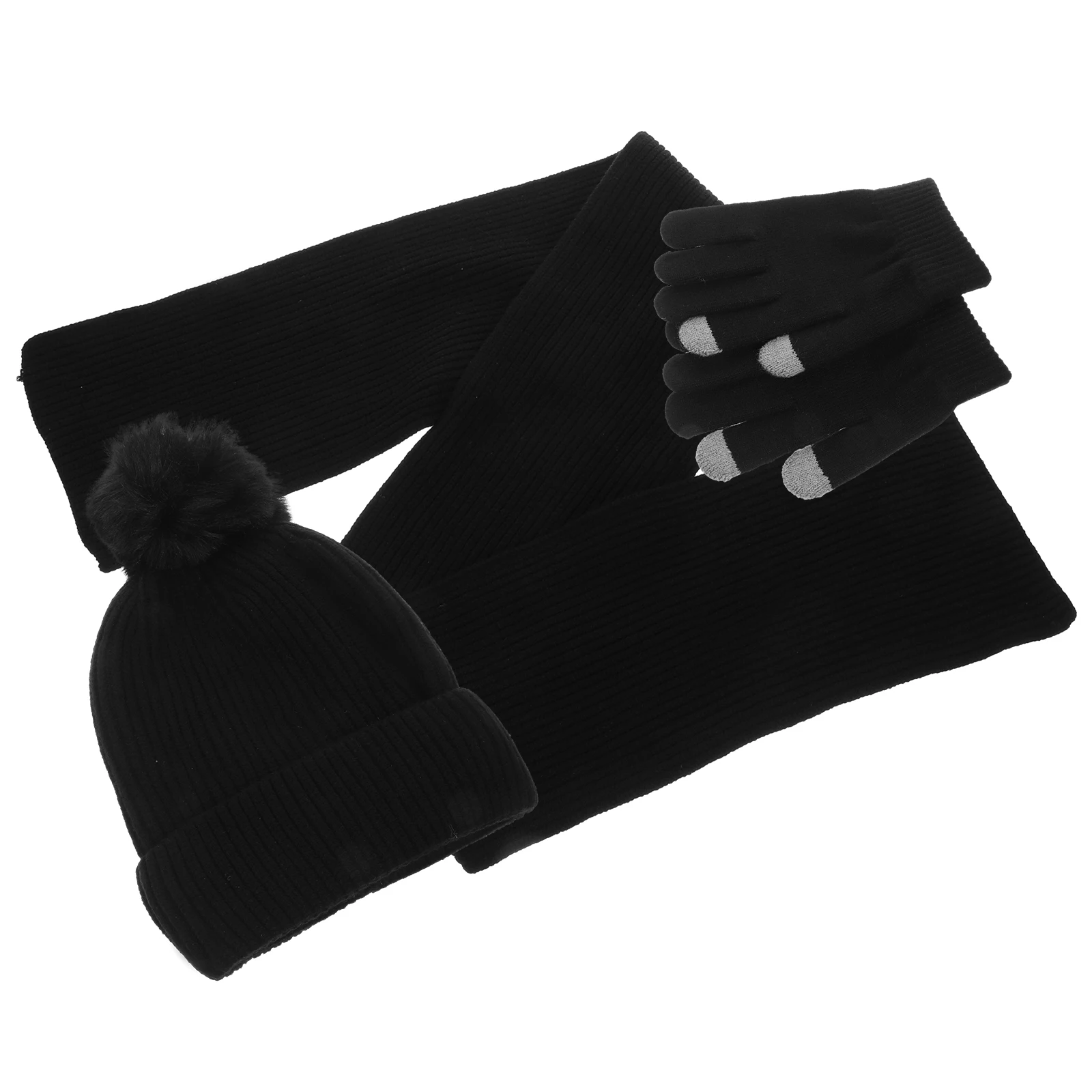 

Chenille Touch Screen Gloves Winter Warm Beanie Hat Scarf Set for Women Gray Riding Climbing Mittens Soft Long Use Safe Skin