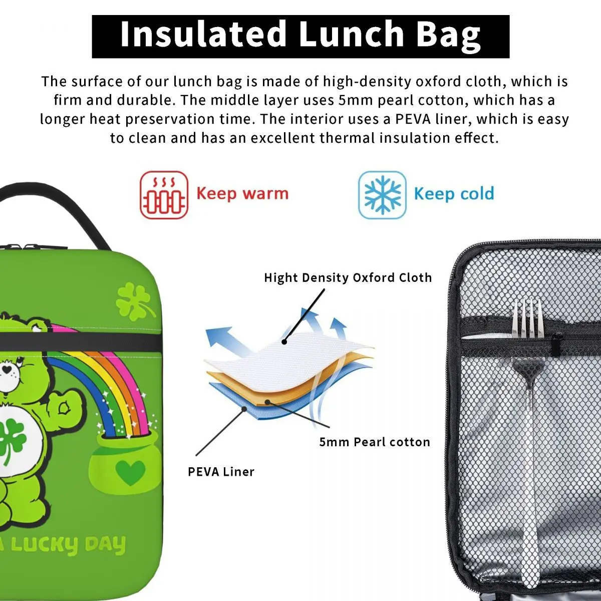 رعاية الدببة لديهم يوم محظوظ معزول أكياس الغداء وجبة الحاويات حقيبة حرارية حمل علب الاغذية مكتب نزهة الغذاء حقائب اليد