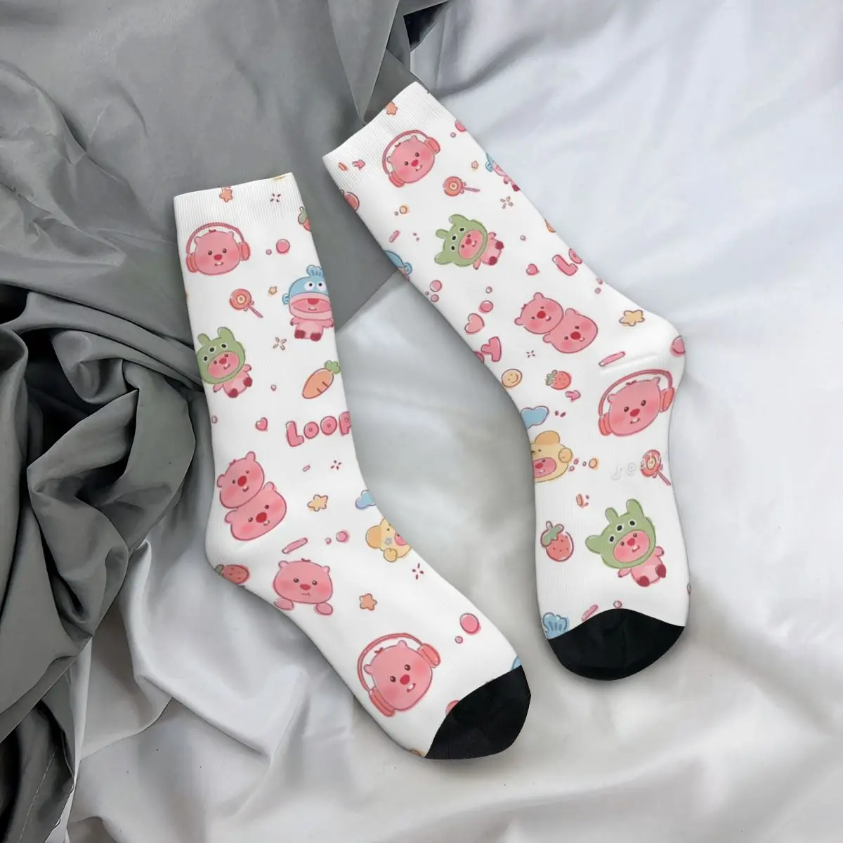 Autumn Winter Cool Unisex Cute Funny Cartoon L-Loopys Lovely Pink Socks Non-slip Basketball Socks