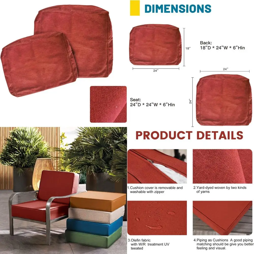 

outdoor deep seat cushion covers, patio chair back slipcovers, 24x24x6 & 18x24 olefin square covers