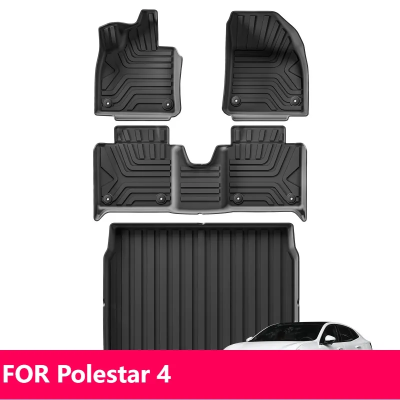 

For Polestar 4 2023-2024 Car Floor Mats TPE 3D Waterproof Odorless Trunk Liner Set Black Left Hand Drive