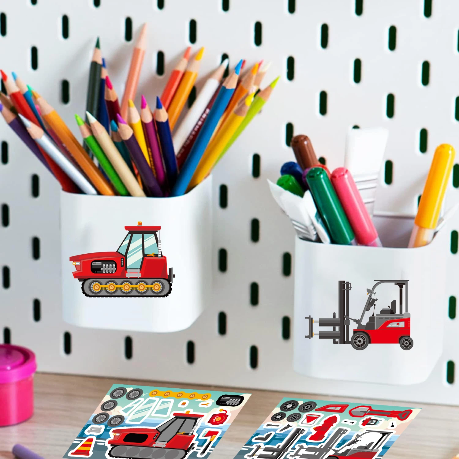 8/16/24 pçs veículos de resgate de combate a incêndio diy quebra-cabeça adesivo veículo engraçado dos desenhos animados montar adesivos brinquedos para meninos meninas presentes