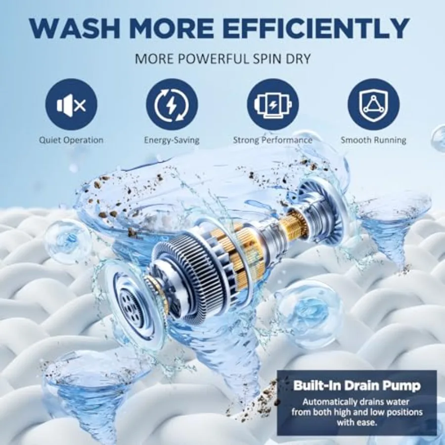 Mesin Cuci Portabel 17.6Lbs Otomatis Penuh dengan Pompa Pembuangan, 10 Program Cuci dan 8 Tingkat Air, Layar LED
