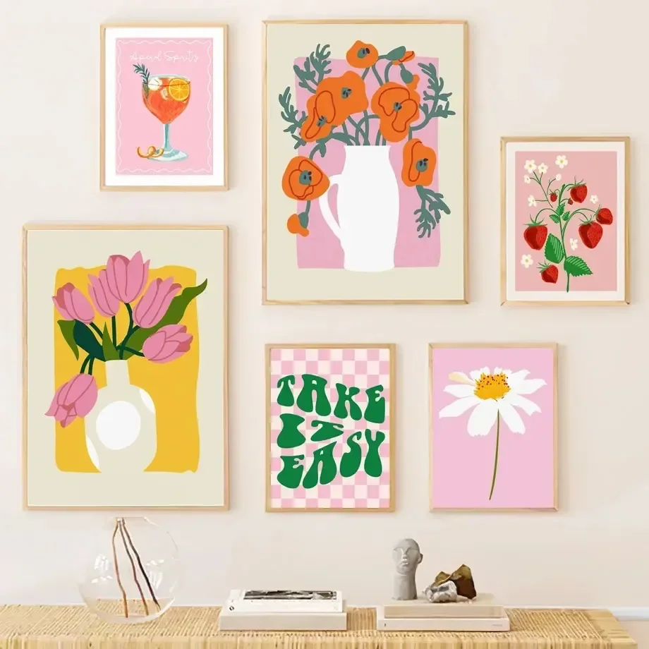 1pc frameless Canvas Painting Modern Simple Wall Art Lemon Daisy Fruit Vase Strawberry HD Canvas Print Poster Home Living Room B