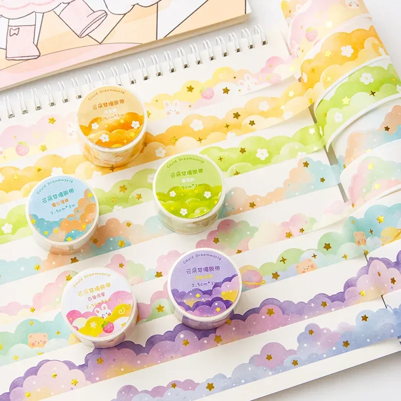 2.5cm*3m Washi Tape Dream Gradient Clouds Masking Tape Kawaii Stationery Stickers DIY Scrapbooking Journal Planner Decorations