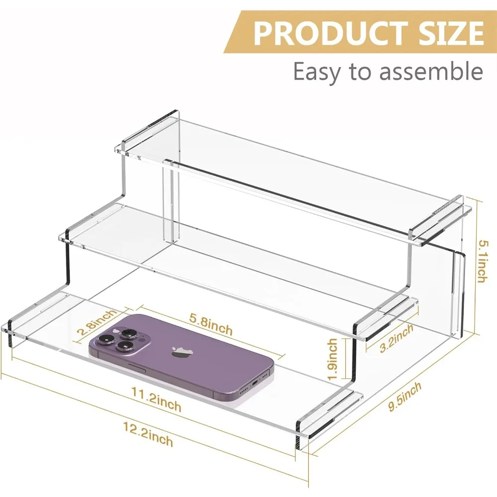 3-Tier Acrylic Display Stand for Cupcakes, Perfume, and Collectibles - Clear Riser Shelf for Home, Party, and Store Organization