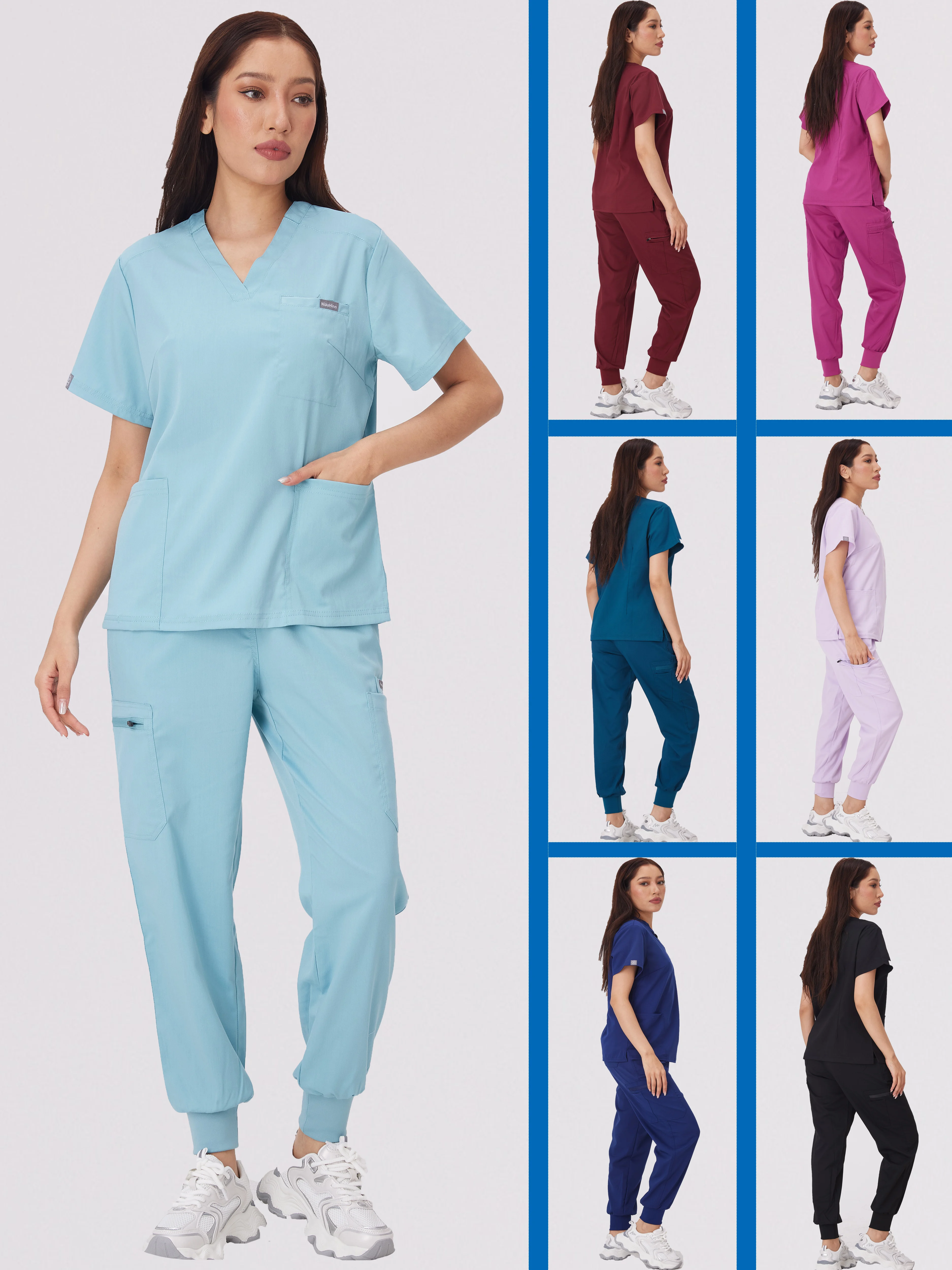 

New Surgical Gown Women's Frosted Suit Medical Nurse Beauty Salon Work Gown Clinical Frosted Top+pants Hydrotherapy Doctor Care