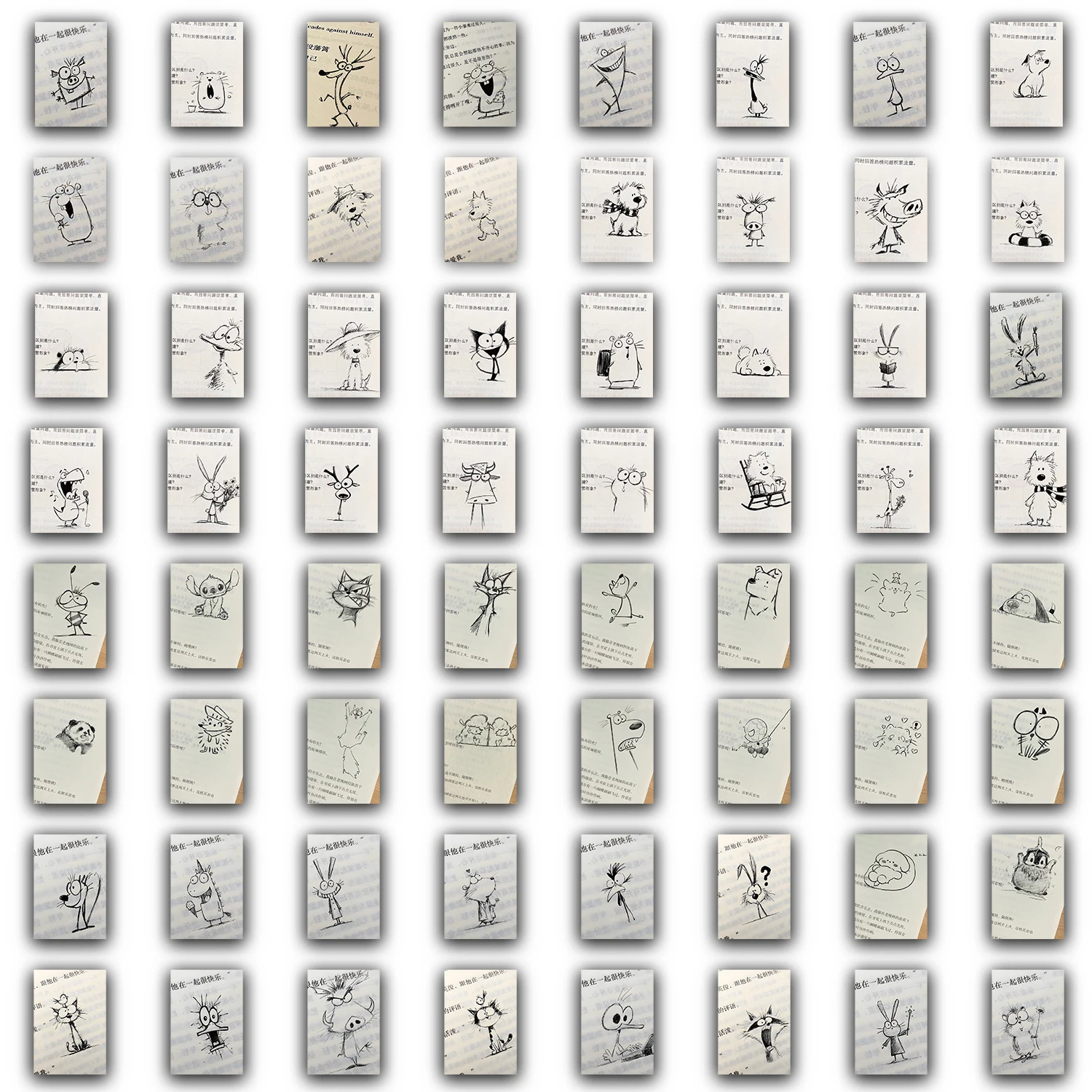 64PCS Simple Drawing Of Small Animals Fun Stickers DIY Phone Cases Laptop Cups Computer Toys Stickers