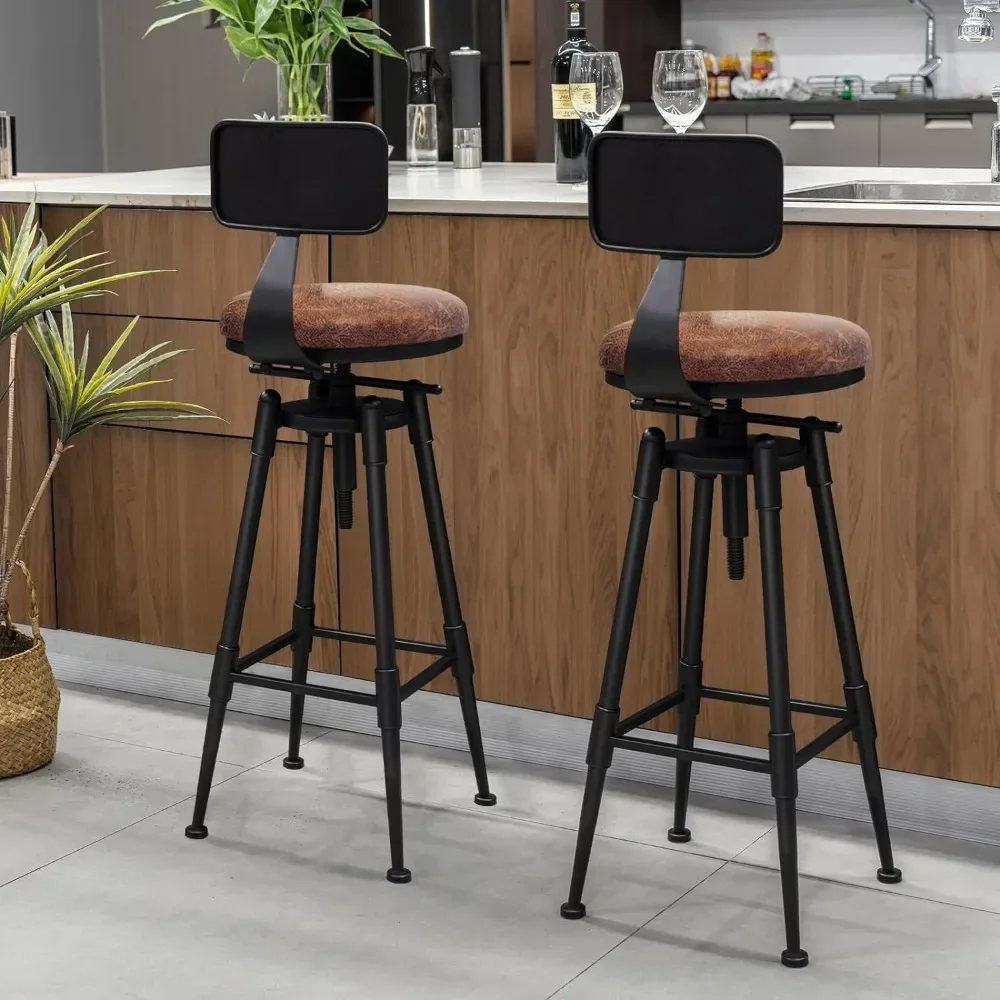 

Bar Stools Set of 2, Adjustable Vintage Bars Stoolses Round Leather Metal Stools Counter with Backs, Bar Chair