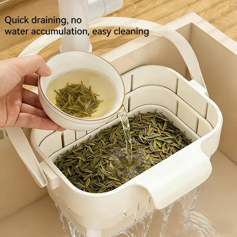 Hanging Foldable Expandable Sink Colander Kitchen Food & Fruit Residue Filter Basket Space-Saving Sink Strainer for Home Kitchen