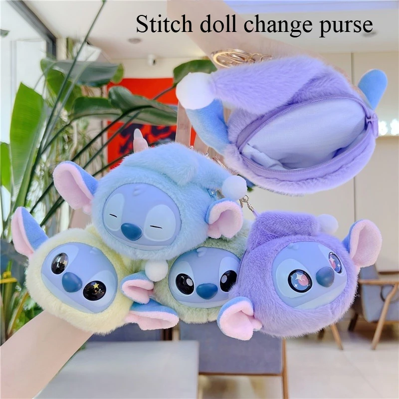 

Disney Stitch Eat Some Thing Before Sleep coin purse Vinyl Plush packet Storage bag Pendant Keychain Cute Toy Gift Accessories