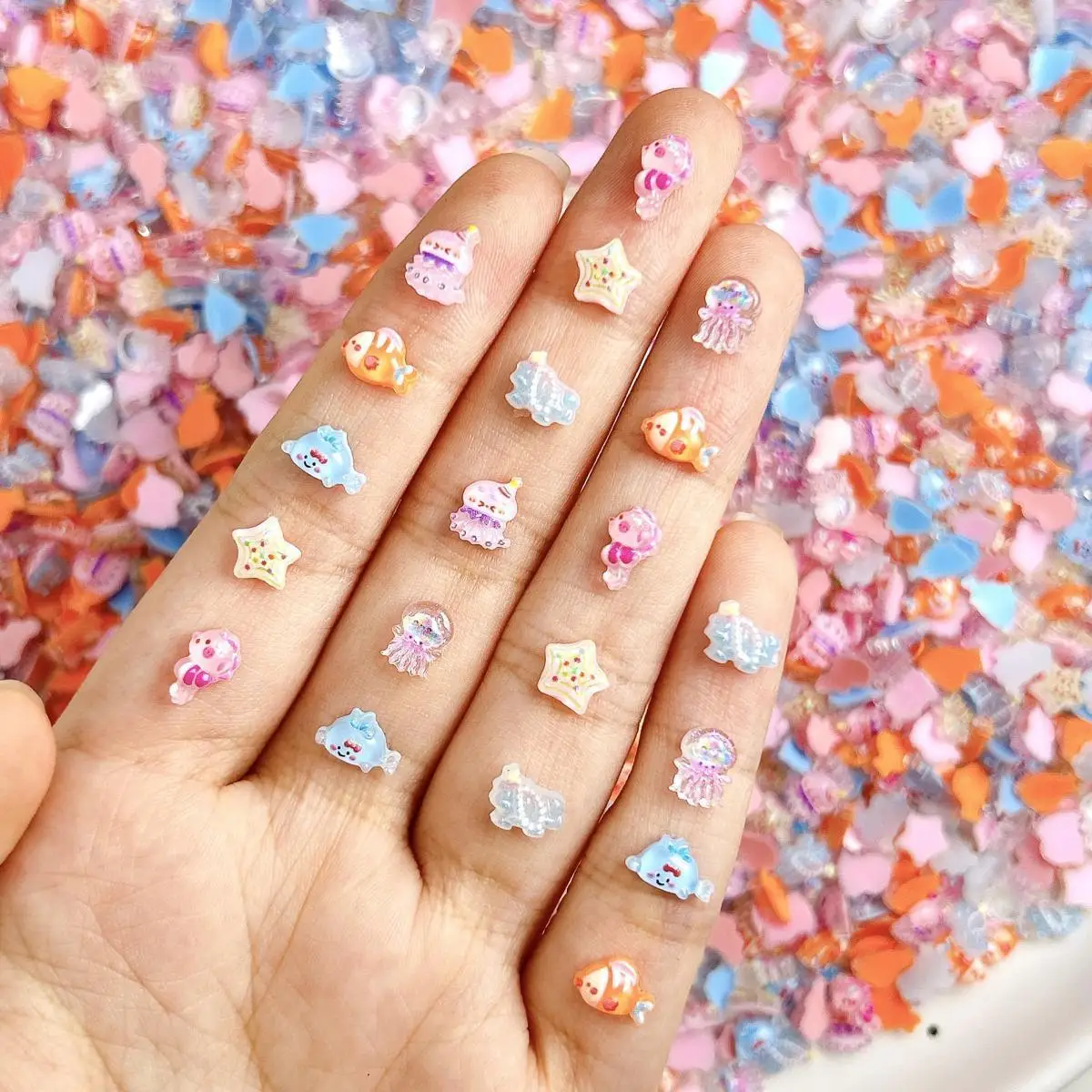 

Cartoon Kawaii Smiley Jellyfish Seahorse Resin Nail Charms New Creative Bow Small Fish Marine Biology Nail Art Decorations DIY